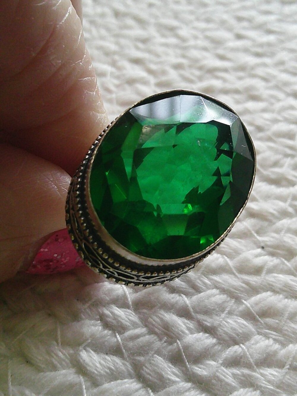 Gorgeous GREEN QUARTZ Handmade Sterling 925 Ring Size 7 #893E